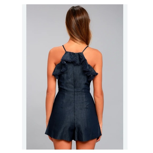 MOON RIVER Stylish chambray Romper with Floral Embroidery - Picture 2 of 16